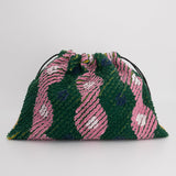 【サンプルセール】ギョウザ型巾着 スラッシュキルト グリーン&ピンク