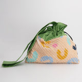 【サンプルセール】ワンタン巾着 スラッシュキルト 取っ手付き グリーン&ナチュラル