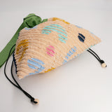 (限定) ワンタン巾着 スラッシュキルト 取っ手付き グリーン&ナチュラル